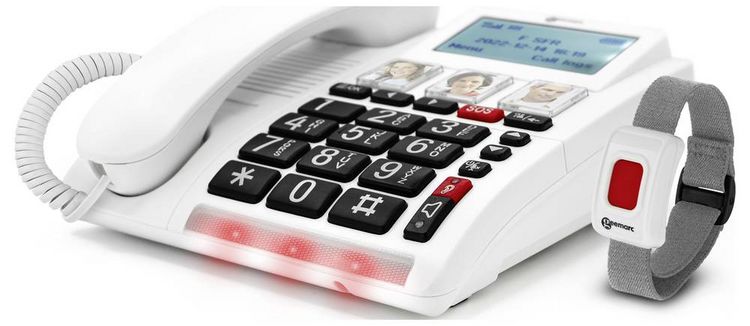 Produktbild: Geemarc CL9000 Schnurloses Seniorentelefon Foto-Tasten, Freisprechen, f&uuml;r H&ouml;rger&auml;te kompatibel, inkl. Notrufsender, Optische Anrufsignalisierung,