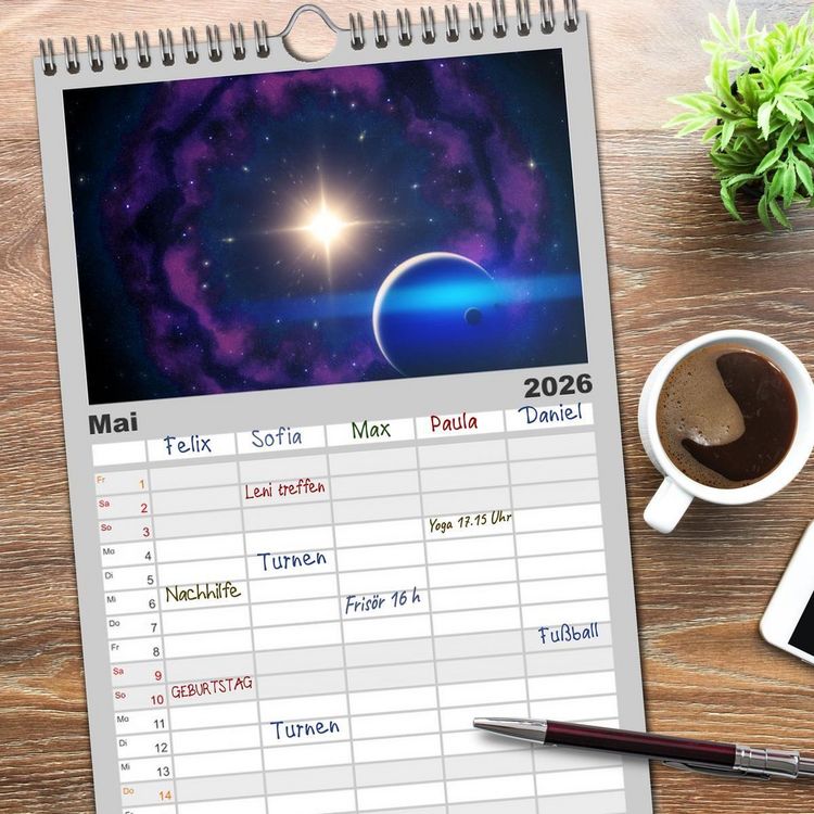 Produktbild: Familienplaner 2026 - Intergalaktische Reise zu fernen Welten mit 5 Spalten (Wandkalender, 21 x 45 cm) CALVENDO