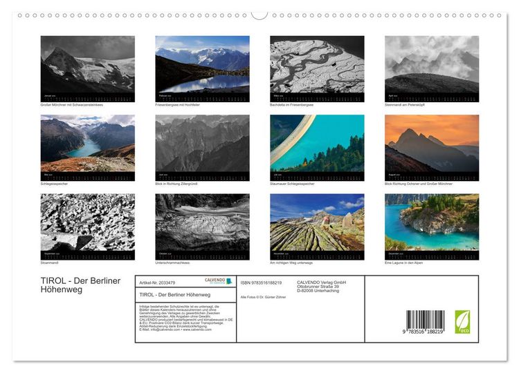Produktbild: TIROL - Der Berliner H&ouml;henweg (hochwertiger Premium Wandkalender 2026 DIN A2 quer), Kunstdruck in Hochglanz