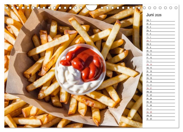 Produktbild: Pommes Rot-Wei&szlig; - Fastfood-Humor mit knusprigen Fritten, Ketchup und Mayo (Wandkalender 2026 DIN A4 quer), CALVENDO Monatskalender