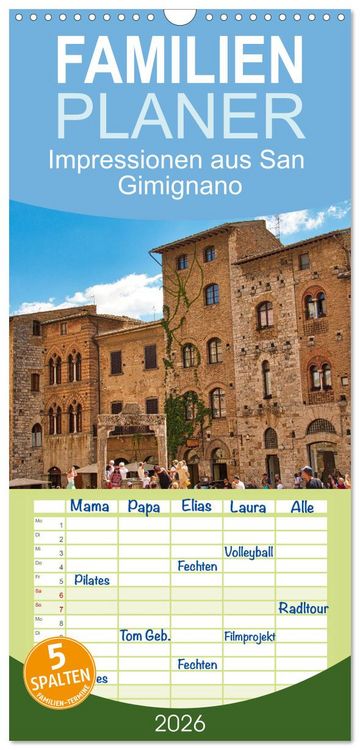 Produktbild: Familienplaner 2026 - Impressionen aus San Gimignano mit 5 Spalten (Wandkalender, 21 x 45 cm) CALVENDO