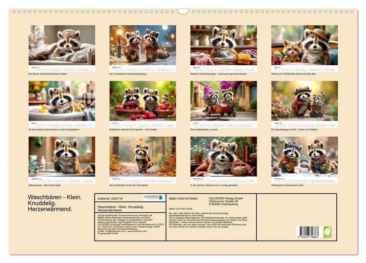 Produktbild: Waschb&auml;ren - Klein. Knuddelig. Herzerw&auml;rmend. (Wandkalender 2027 DIN A2 quer), CALVENDO Monatskalender