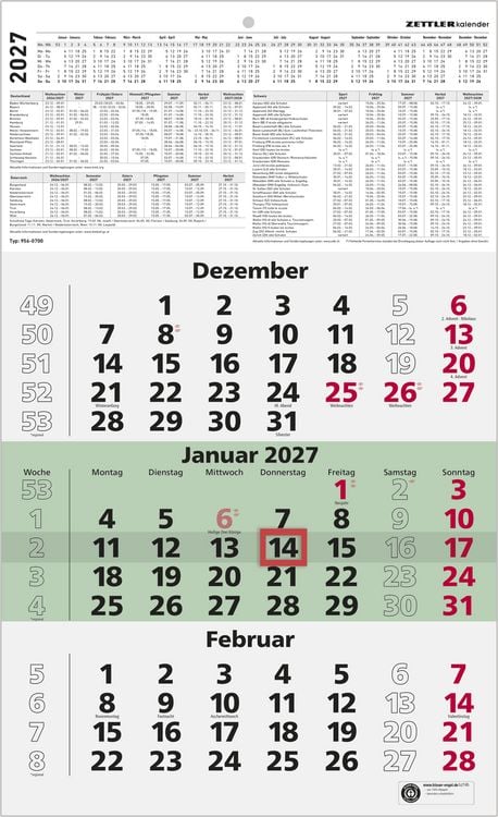 Produktbild: 3-Monatskalender gr&uuml;n Blauer Engel 2027