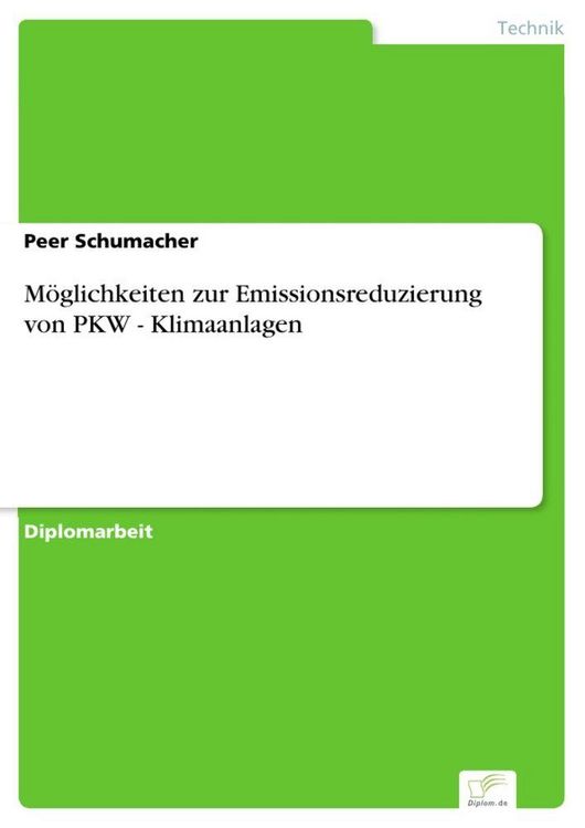 Produktbild: M&ouml;glichkeiten zur Emissionsreduzierung von PKW - Klimaanlagen