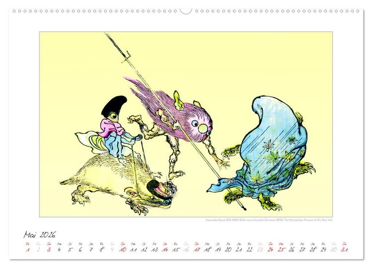Produktbild: Kawanabe Kyosai - Einhundert D&auml;monen Kunstkalender (hochwertiger Premium Wandkalender 2026 DIN A2 quer), Kunstdruck in Hochglanz