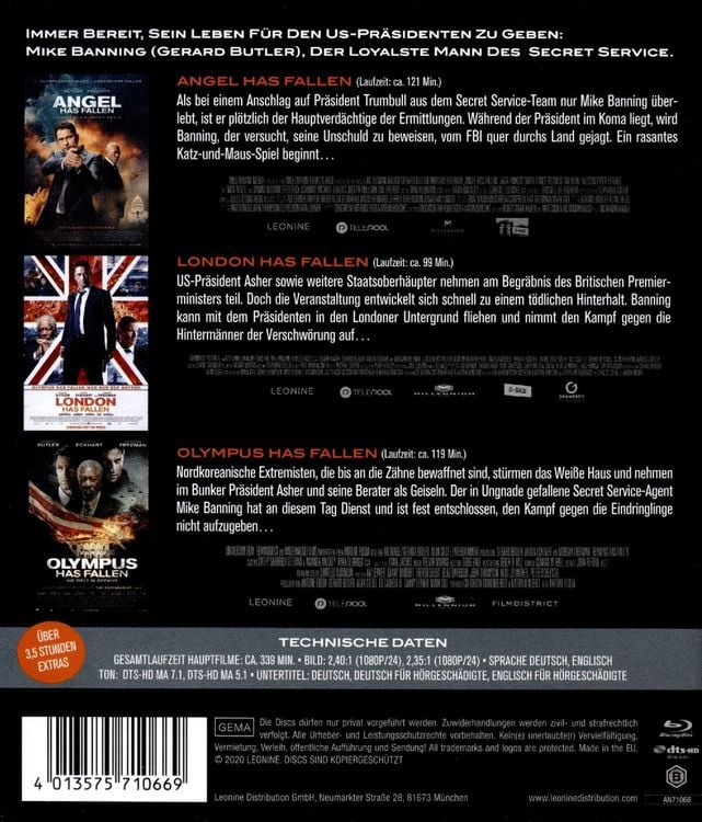 Produktbild: Olympus Has Fallen - Die Welt in Gefahr/London Has Fallen/Angel Has Fallen - Triple Film Collection [3 BRs]