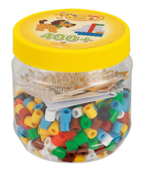 Produktbild: Hama 8790 - B&uuml;gelperlen, Dose mit 400 Maxi-Perlen und 2 Stiftplatten (Quadrat und Hund)