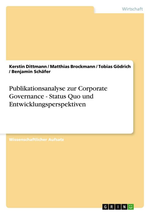 Produktbild: Publikationsanalyse zur Corporate Governance - Status Quo und Entwicklungsperspektiven