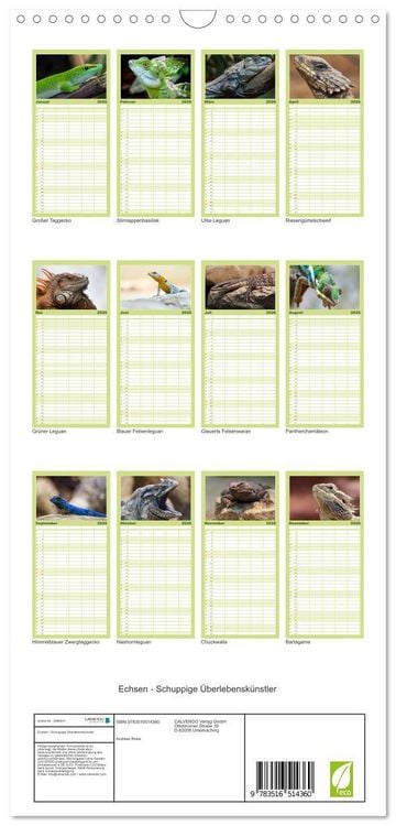 Produktbild: Familienplaner 2026 - Echsen - Schuppige &Uuml;berlebensk&uuml;nstler mit 5 Spalten (Wandkalender, 21 x 45 cm) CALVENDO