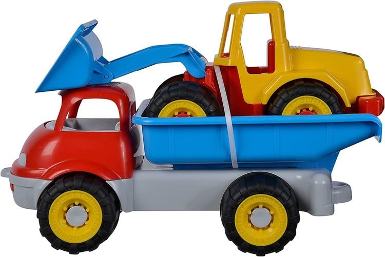 Simba 107134610 - LKW Kipper mit Bagger 2-teilig, Kunststoff, 36/29cm, Sandspielzeug