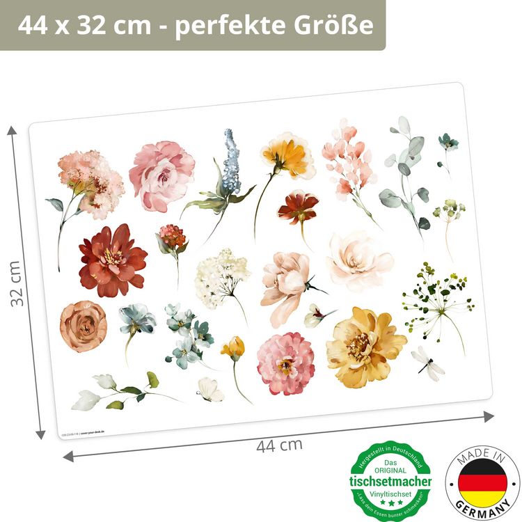 Produktbild: Tischsetmacher Tischsets Bl&uuml;ten in Aquarell, aus hochwertigem Vinyl (4 St&uuml;ck), 44 x 32 cm