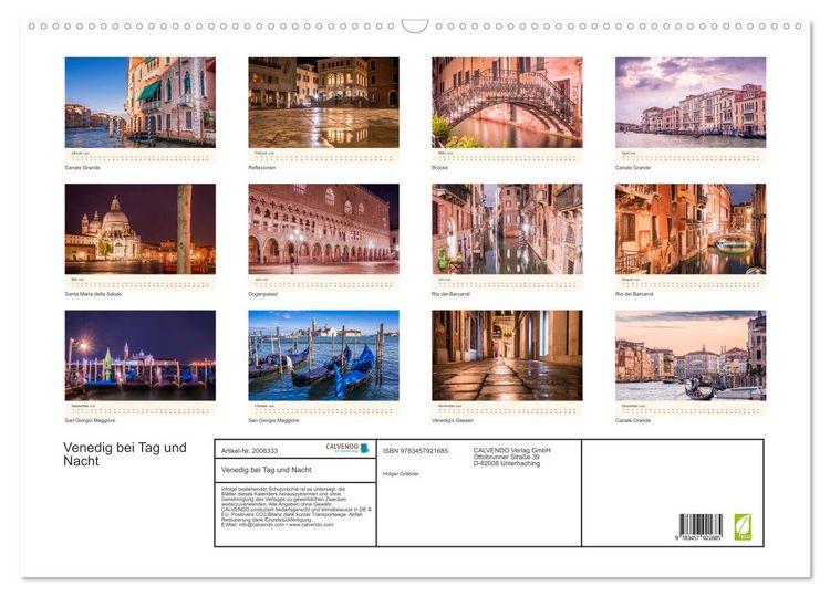 Produktbild: Venedig bei Tag und Nacht (Wandkalender 2026 DIN A2 quer), CALVENDO Monatskalender