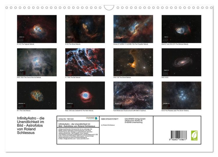 Produktbild: InfinityAstro - die Unendlichkeit im Bild - Astrofotos von Roland Schliessus (Wandkalender 2026 DIN A3 quer), CALVENDO Monatskalender