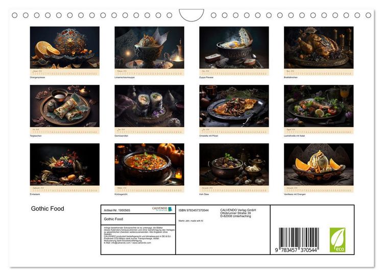 Produktbild: Gothic Food (Wandkalender 2026 DIN A4 quer), CALVENDO Monatskalender