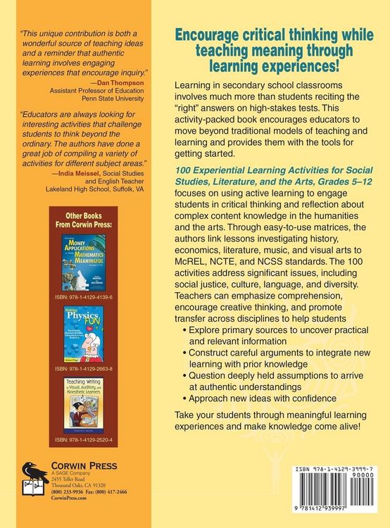 Produktbild: 100 Experiential Learning Activities for Social Studies, Literature, and the Arts, Grades 5-12