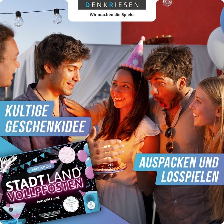 Produktbild: DENKRIESEN - STADT LAND VOLLPFOSTEN&reg; - PARTY EDITION - "Jetzt geht&rsquo;s rund."