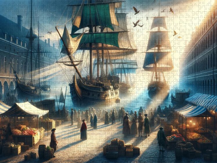 Produktbild: CALVENDO Puzzle Geschichten eines alten Hafens: Segelschiffe und Markttreiben | 1000 Teile Lege-Gr&ouml;&szlig;e 64x48cm Foto-Puzzle f&uuml;r gl&uuml;ckliche Stunden