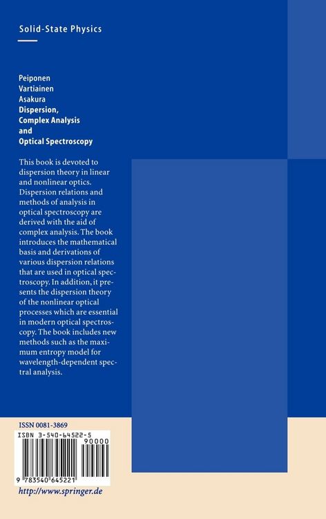 Produktbild: Dispersion, Complex Analysis and Optical Spectroscopy