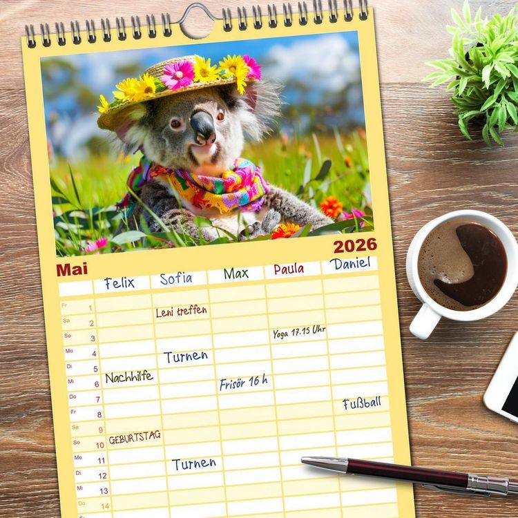 Produktbild: Familienplaner 2026 - Koalas im Modefieber. Flauschig und Chic beim Fotoshooting mit 5 Spalten (Wandkalender, 21 x 45 cm) CALVENDO