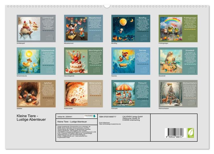 Produktbild: Kleine Tiere - Lustige Abenteuer (hochwertiger Premium Wandkalender 2026 DIN A2 quer), Kunstdruck in Hochglanz
