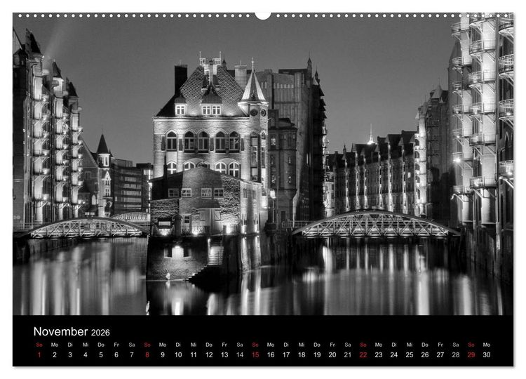 Produktbild: Hamburg monochrome Impressionen (hochwertiger Premium Wandkalender 2026 DIN A2 quer), Kunstdruck in Hochglanz