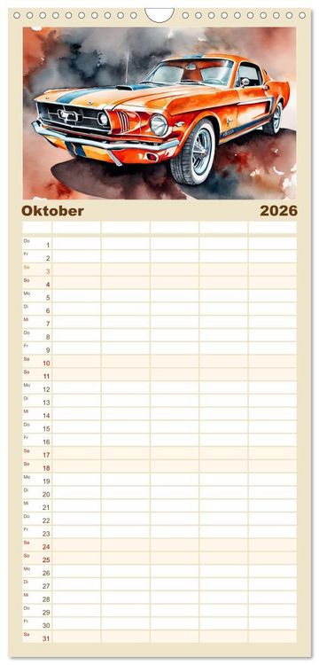 Produktbild: Familienplaner 2026 - Oldtimer - Kultmodelle aus den 1960er Jahren mit 5 Spalten (Wandkalender, 21 x 45 cm) CALVENDO