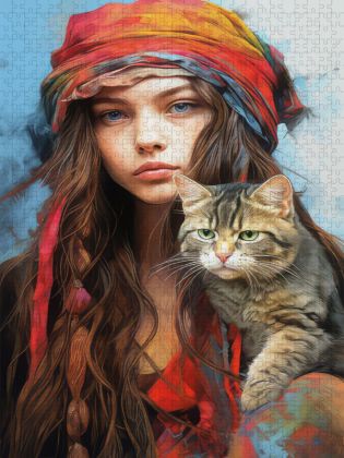 Produktbild: CALVENDO Puzzle Mann und Katze | 1000 Teile Lege-Gr&ouml;&szlig;e 64x48cm Foto-Puzzle f&uuml;r gl&uuml;ckliche Stunden