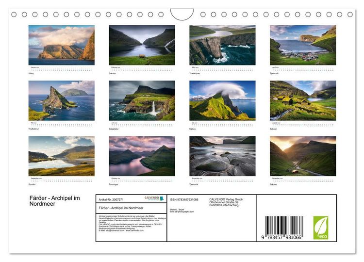 Produktbild: F&auml;r&ouml;er - Archipel im Nordmeer (Wandkalender 2026 DIN A4 quer), CALVENDO Monatskalender