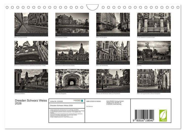Produktbild: Dresden Schwarz Weiss 2026 (Wandkalender 2026 DIN A4 quer), CALVENDO Monatskalender