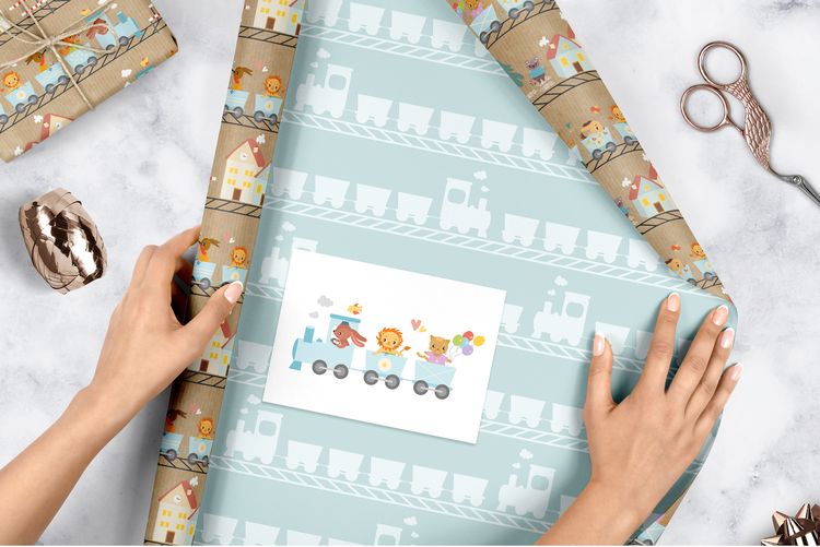 Produktbild: Geschenkpapier-Set f&uuml;r Kinder: Eisenbahn