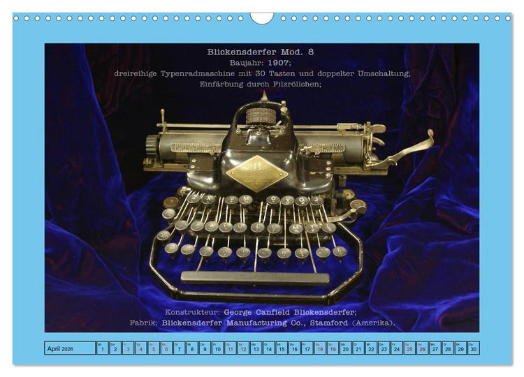 Produktbild: Schreibmaschinen um 1900 (Wandkalender 2026 DIN A3 quer), CALVENDO Monatskalender
