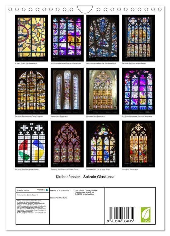 Produktbild: Kirchenfenster - Sakrale Glaskunst (Wandkalender 2026 DIN A4 hoch), CALVENDO Monatskalender