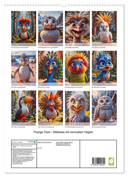 Produktbild: Putzige Tiere - Weltreise mit verr&uuml;ckten V&ouml;geln (hochwertiger Premium Wandkalender 2026 DIN A2 hoch), Kunstdruck in Hochglanz