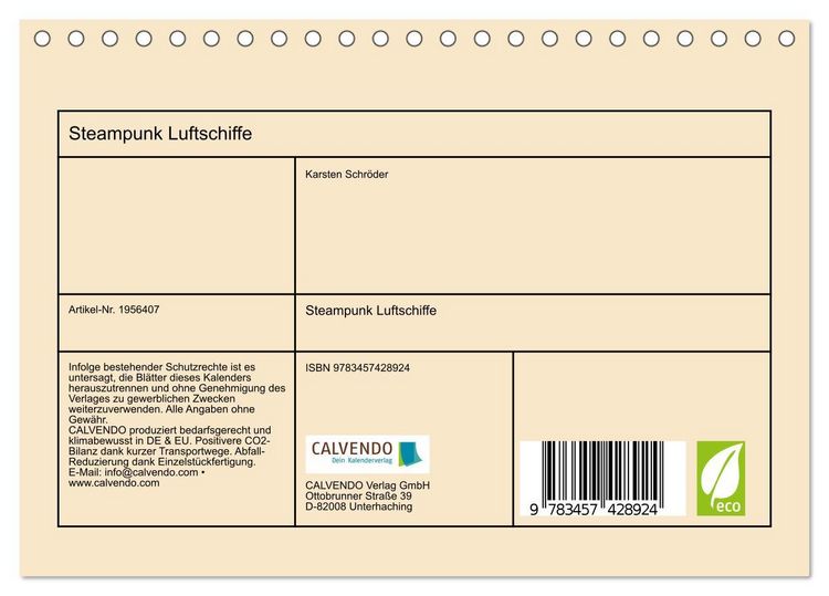 Produktbild: Steampunk Luftschiffe (Tischkalender 2026 DIN A5 quer), CALVENDO Monatskalender