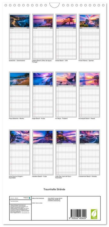 Produktbild: Familienplaner 2026 - Traumhafte Str&auml;nde mit 5 Spalten (Wandkalender, 21 x 45 cm) CALVENDO