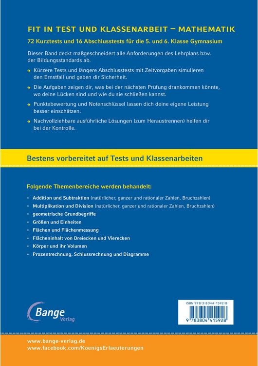 Produktbild: Fit in Test und Klassenarbeit &ndash; Mathematik 5./6. Klasse Gymnasium