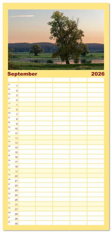 Produktbild: Familienplaner 2026 - Flusslandschaft Elbe mit 5 Spalten (Wandkalender, 21 x 45 cm) CALVENDO