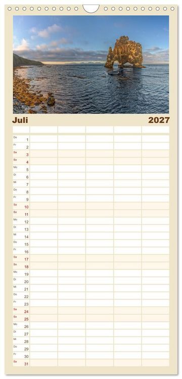 Produktbild: Familienplaner 2027 - Naturwunder in Island mit 5 Spalten (Wandkalender, 21 x 45 cm) CALVENDO