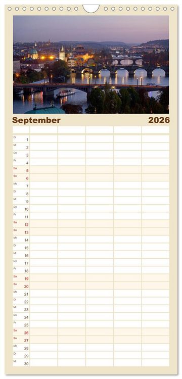 Produktbild: Familienplaner 2026 - Goldenes Prag mit 5 Spalten (Wandkalender, 21 x 45 cm) CALVENDO