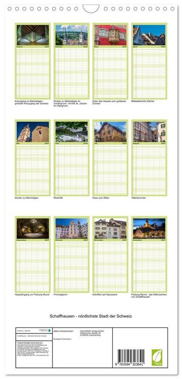 Produktbild: Familienplaner 2027 - Schaffhausen - n&ouml;rdlichste Stadt der Schweiz mit 5 Spalten (Wandkalender, 21 x 45 cm) CALVENDO