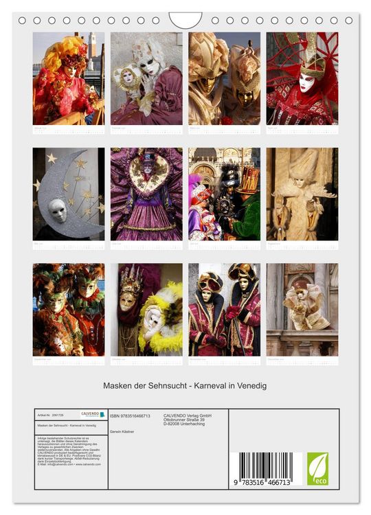 Produktbild: Masken der Sehnsucht - Karneval in Venedig (Wandkalender 2026 DIN A4 hoch), CALVENDO Monatskalender