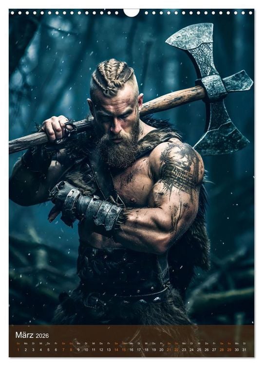 Produktbild: Wikinger - Fantasie Nordm&auml;nner mit Tattoo, Axt und Schwert (Wandkalender 2026 DIN A3 hoch), CALVENDO Monatskalender