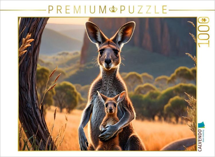 Produktbild: CALVENDO Puzzle F&uuml;rsorgliche K&auml;nguru-Mutter besch&uuml;tzt ihr Junges | 1000 Teile Lege-Gr&ouml;&szlig;e 64x48cm Foto-Puzzle f&uuml;r gl&uuml;ckliche Stunden