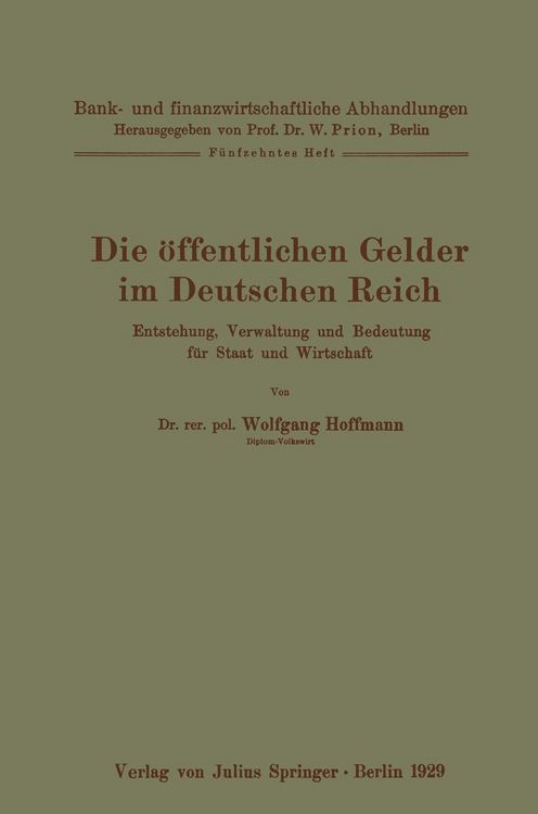 Produktbild: Die &ouml;ffentlichen Gelder im Deutschen Reich