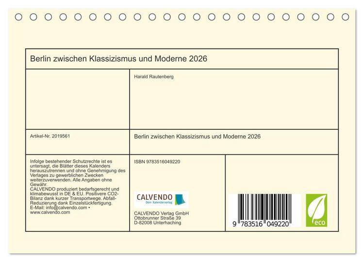 Produktbild: Berlin zwischen Klassizismus und Moderne 2026 (Tischkalender 2026 DIN A5 quer), CALVENDO Monatskalender