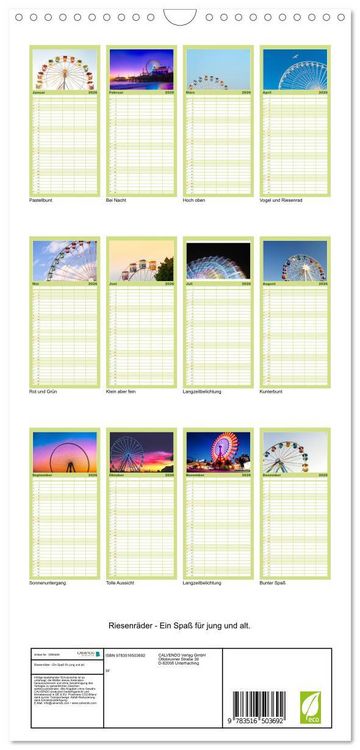Produktbild: Familienplaner 2026 - Riesenr&auml;der - Ein Spa&szlig; f&uuml;r jung und alt. mit 5 Spalten (Wandkalender, 21 x 45 cm) CALVENDO