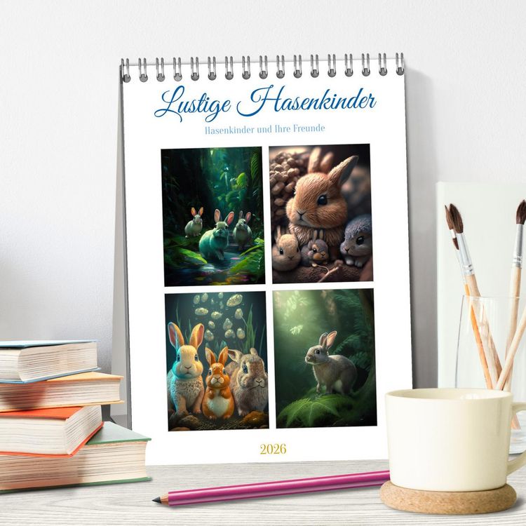 Produktbild: Lustige Hasenkinder (Tischkalender 2026 DIN A5 hoch), CALVENDO Monatskalender