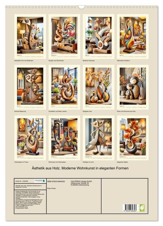 Produktbild: &Auml;sthetik aus Holz. Moderne Wohnkunst in eleganten Formen (Wandkalender 2027 DIN A2 hoch), CALVENDO Monatskalender