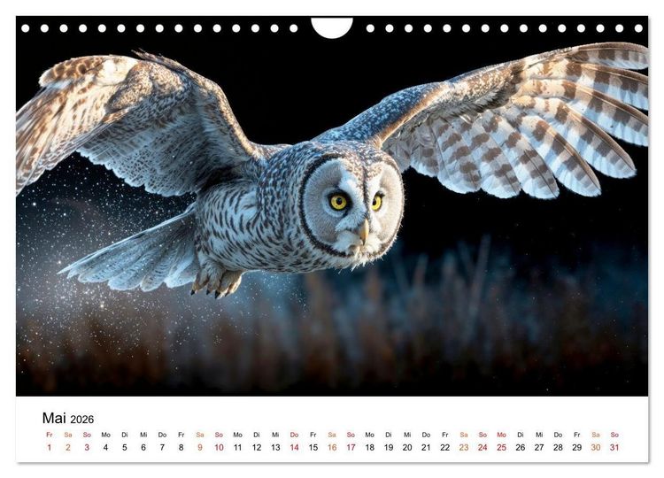Produktbild: Eulen - Augen der Wildnis (Wandkalender 2026 DIN A4 quer), CALVENDO Monatskalender