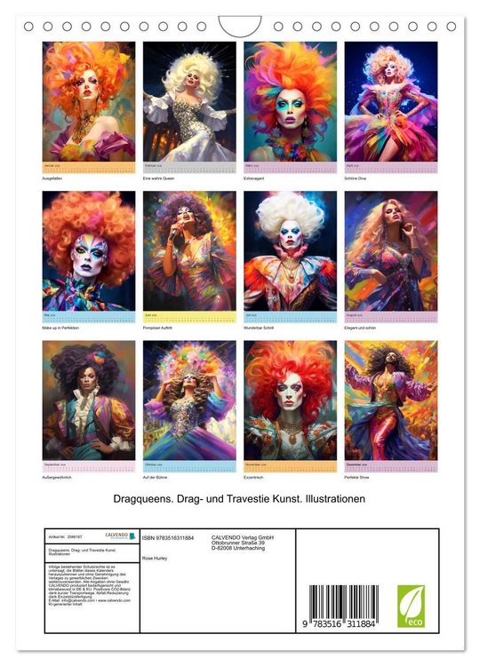 Produktbild: Dragqueens. Drag- und Travestie Kunst. Illustrationen (Wandkalender 2026 DIN A4 hoch), CALVENDO Monatskalender